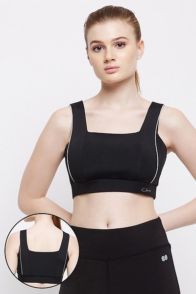 Buy Clovia Medium Impact Padded Sports Bra - Black Online