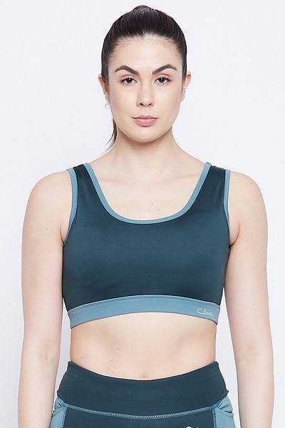 Buy Medium Impact Padded Non-Wired Sports Bra in Teal Blue with