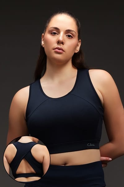 Clovia Medium Impact Padded Racerback Sports Bra in Navy Blue