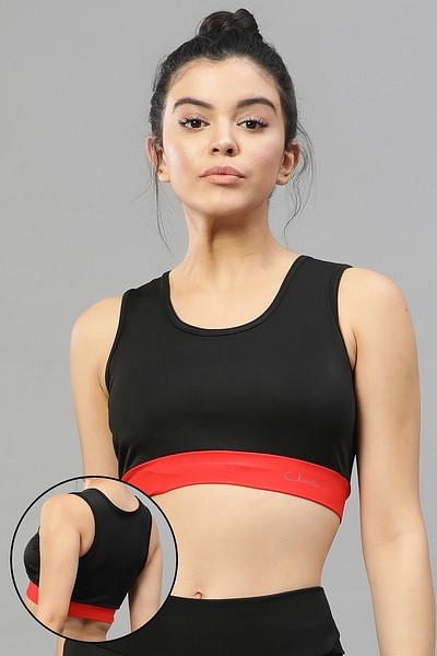 Buy Medium Impact Padded Sports Bra with Removable Cups in Black