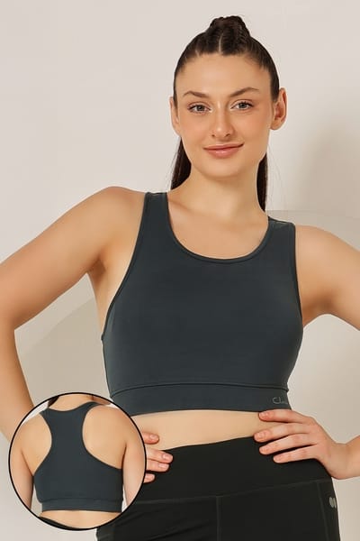 Clovia Medium Impact Padded Sports Bra with Removable Cups in Dark Grey