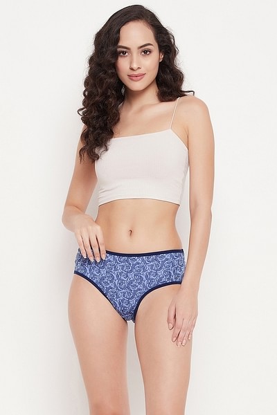 Buy Mid Waist Floral Print Hipster Panty in Blue Online India, Best Prices,  COD - Clovia - PN3404B08