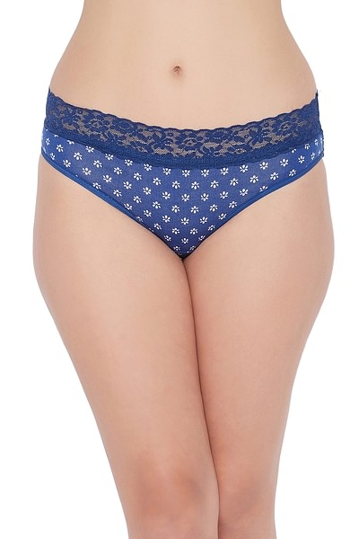 Buy Mid Waist Floral Print Hipster Panty in Royal Blue with Lace Waist -  Cotton Online India, Best Prices, COD - Clovia - PN3278J08