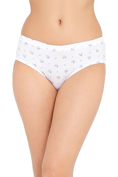 Buy Mid Waist Floral Print Hipster Panty in White with Inner