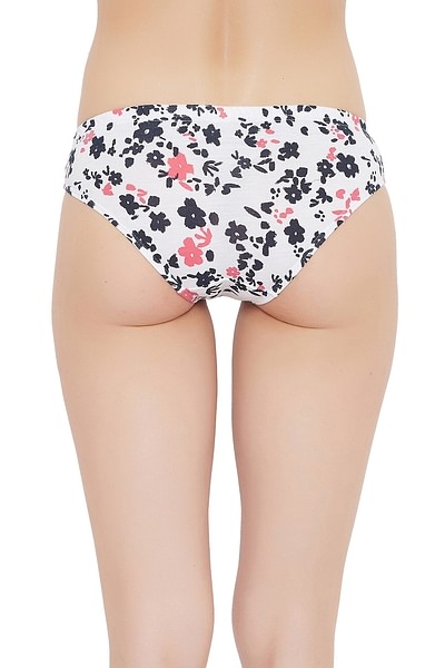 Buy Mid Waist Floral Print Bikini Panty in White - Cotton Online