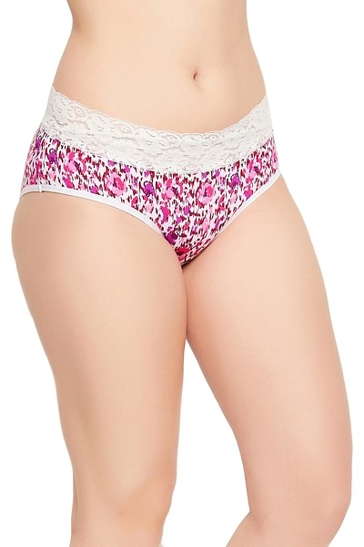 Women's Floral Print Cotton Hipster Underwear with Lace Waistband