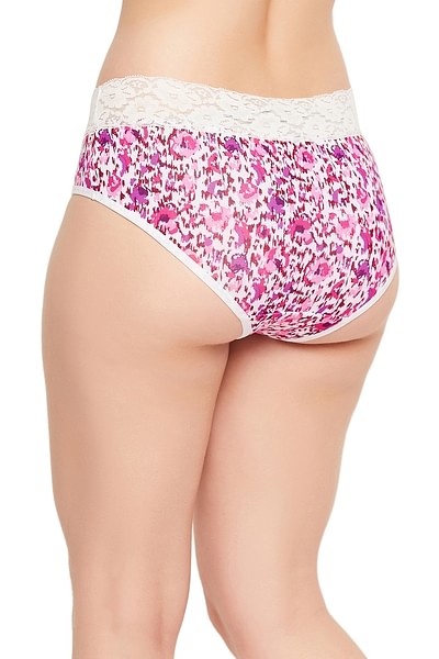 Farever Women's Pink Net Flower Printed Mid Waist Hipster Bodycare Panty  with 100% Cotton - 1435