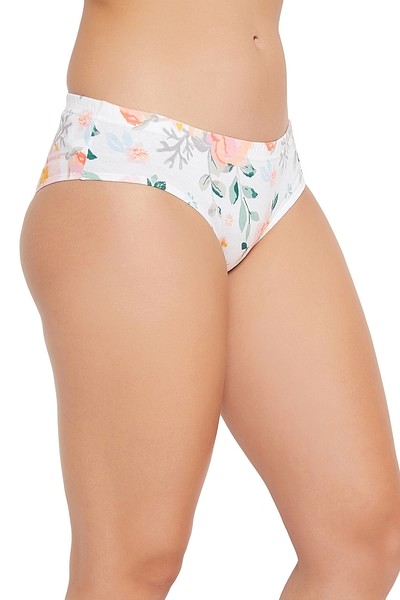 Buy Mid Waist Floral Print Hipster Panty in Grey Melange with Inner Elastic  - 100% Cotton Online India, Best Prices, COD - Clovia - PN3227B01