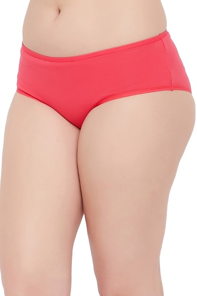 Buy Mid Waist Hipster Panty with Lace Waist in Salmon Pink