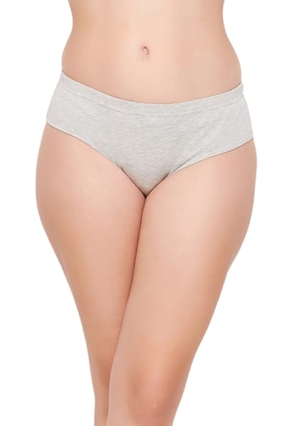 Clovia Mid Waist Hipster Panty in Melange Grey with Inner Elastic - Cotton