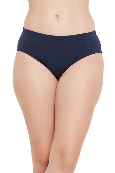 Clovia Mid Waist Hipster Panty in Navy with Inner Elastic - Cotton