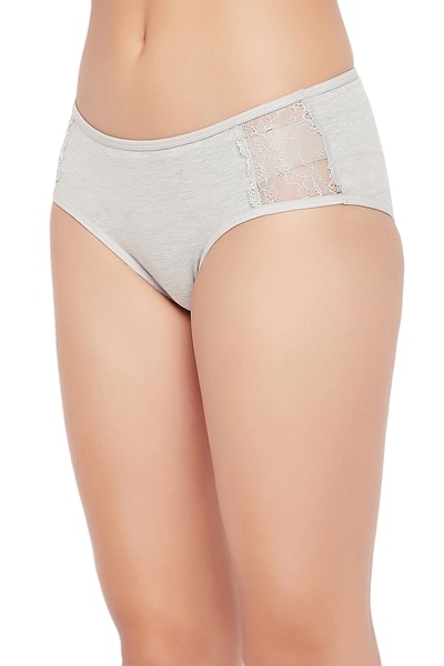 Buy Mid Waist Hipster Panty with Lace Panels in Grey - Cotton & Lace Online  India, Best Prices, COD - Clovia - PN2808A01