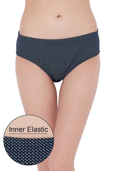 Buy Mid Waist Printed Hipster Panty in Navy with Inner Elastic