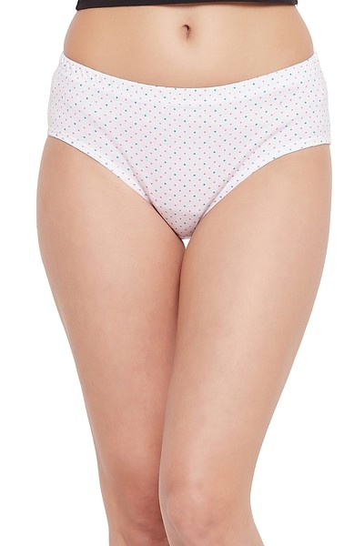 Buy Mid Waist Star Print Hipster Panty in White with Inner Elastic