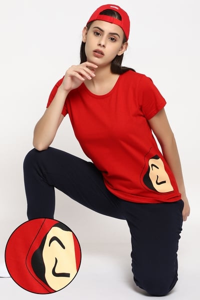 Buy Graphic Print Sleep T-shirt in Red - 100% Cotton Online - Clovia