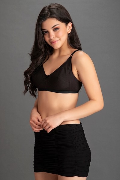 Cotton Rich Non-padded Full Support Bra In Black, Bras :: 4 Bras