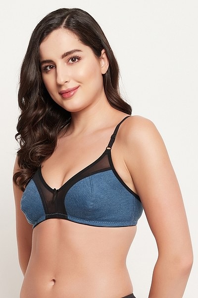 Buy Non-Padded Non-Wired Full Coverage Bra in Dark Blue - Cotton & Powernet  Online India, Best Prices, COD - Clovia - BR1652V08