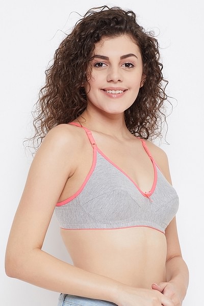 Buy Non-Padded Non-Wired Full Coverage Bra in Light Grey - Cotton