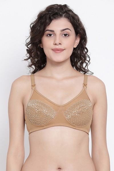 Buy Non-Padded Non-Wired Feeding Bra in Nude - Cotton Rich Online