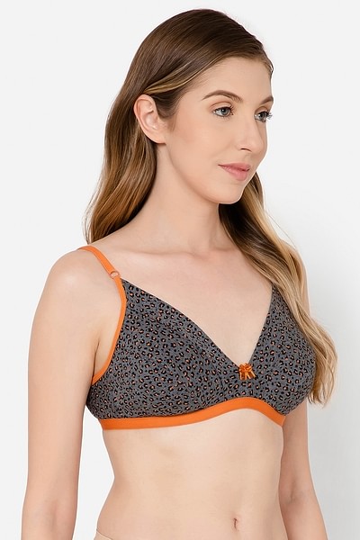 Buy CLOVIA Grey Non-Padded Non-Wired Demi Cup Bra in Dark Grey - Cotton