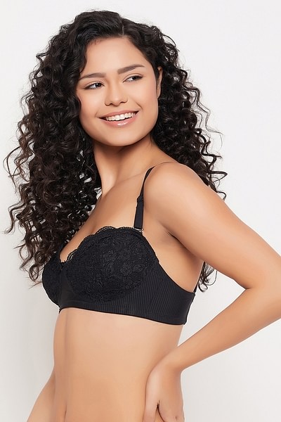 Buy Non-Padded Non-Wired Demi Cup Balconette Bra in Black - Lace Online  India, Best Prices, COD - Clovia - BR2155P13