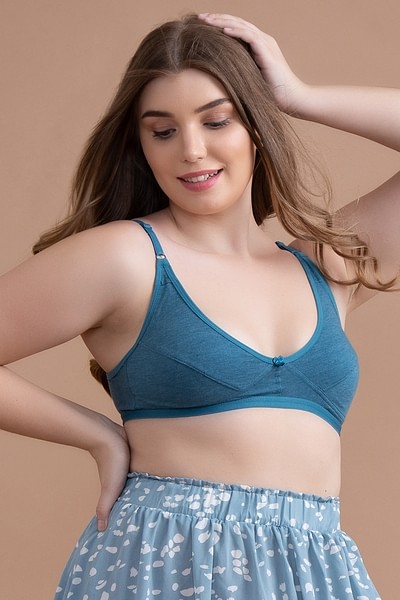Buy Non-Padded Non-Wired Demi Cup Bra in Light Blue - Cotton