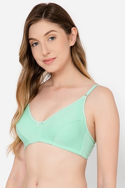 Buy Non-Padded Non-Wired Demi Cup Bra in Mint Green - Cotton Rich