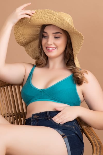 Clovia Non-Padded Non-Wired Demi Cup Bra in Turquoise Blue - Cotton