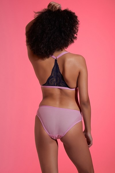 Buy Clovia Women's Lace Non-Padded Non-Wired Demi Cup Plunge Bra & Low  Waist Bikini Panty (BP1477P12_Purple_32C) at