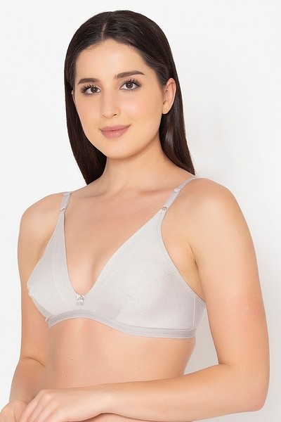 Buy Non-Padded Non-Wired Demi Cup Plunge Bra in White - Cotton