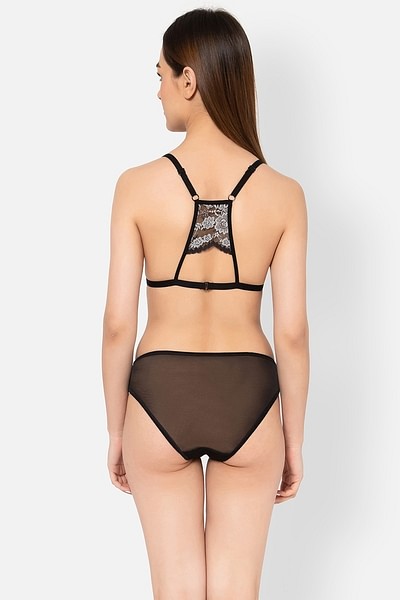 Buy Non-Padded Non-Wired Demi Cup Plunge Bra & Low Waist Bikini
