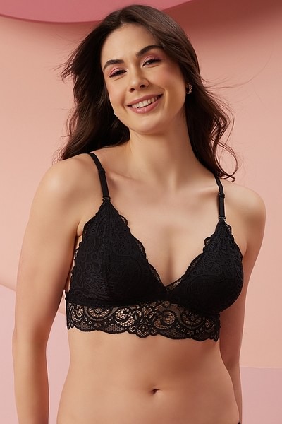 Buy Clovia Non-Padded Non-Wired Longline Bralette in Black - Lace online