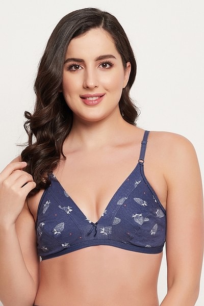 Buy Non-Padded Non-Wired Demi Cup Strawberry Print Plunge Bra in Navy -  Cotton Rich Online India, Best Prices, COD - Clovia - BR1595U13
