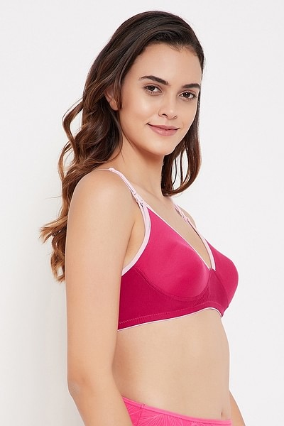 Buy Non-Padded Non-Wired Feeding Bra in Dark Pink - Cotton Online