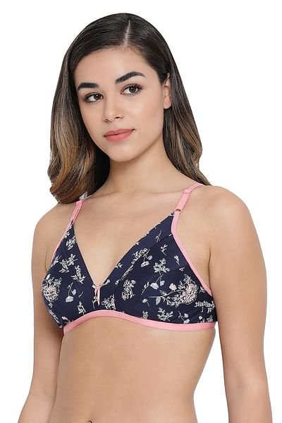 Buy Non-Padded Non-Wired Floral Print Bra in Navy Blue