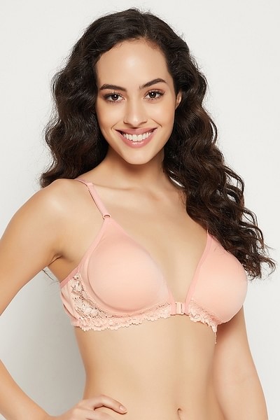 Buy Non-Padded Non-Wired Demi Cup Front Open Plunge Bra in Peach Colour -  Cotton Rich Online India, Best Prices, COD - Clovia - BR0766A34