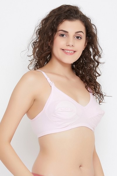 Buy Non-Padded Non-Wired Full Coverage Feeding Bra in Pink- Cotton