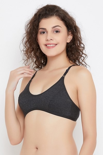 Buy Non-Padded Non-Wired Full Coverage Racerback Bra in Dark Grey - Cotton  Online India, Best Prices, COD - Clovia - BR1627T05