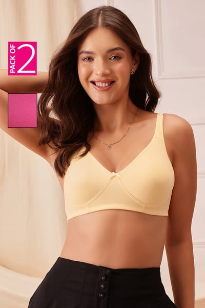 Clovia Non-Padded Non-Wired Full Coverage T-shirt Bra in Nude Colour & Dusty Pink - Cotton Rich