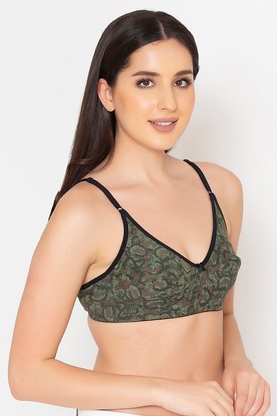 Buy Non-Padded Non-Wired Full Cup Snake Print Bra in Sage Green