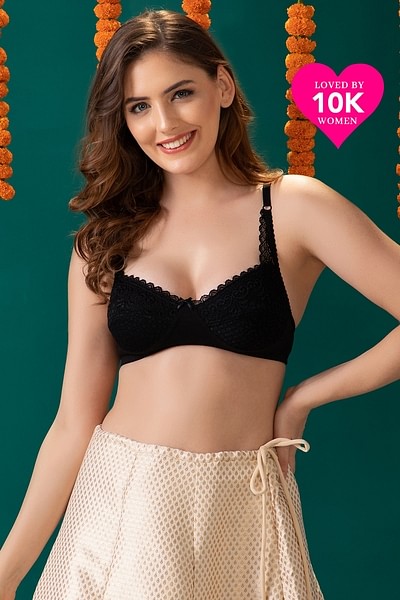 Buy Non-Padded Non-Wired Full Cup Balconette Bra in Black - Lace