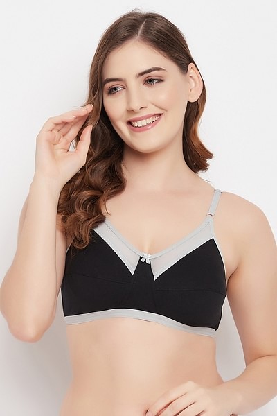 Buy Non-Padded Non-Wired Full Cup Bra in Black - 100% Cotton Online India,  Best Prices, COD - Clovia - BR1389A13