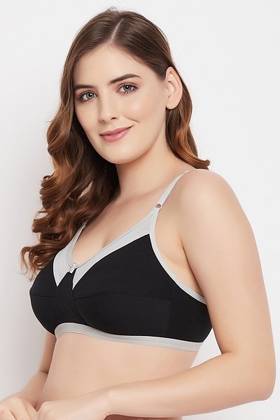 Buy Non-Padded Non-Wired Full Figure Bra in Black - Cotton & Lace Online  India, Best Prices, COD - Clovia - BR2151P13