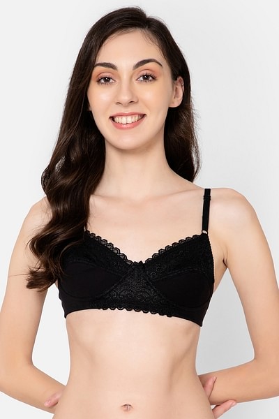 Buy Clovia Cotton Non-Padded Non-Wired Bra & Mid Waist Hipster Panty -  Black Online