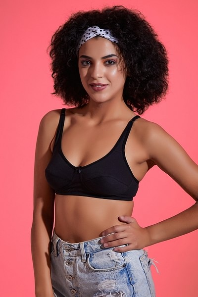 Buy Non-Padded Non-Wired Full Cup Bra in Black - Cotton Online India, Best  Prices, COD - Clovia - BR0955A13