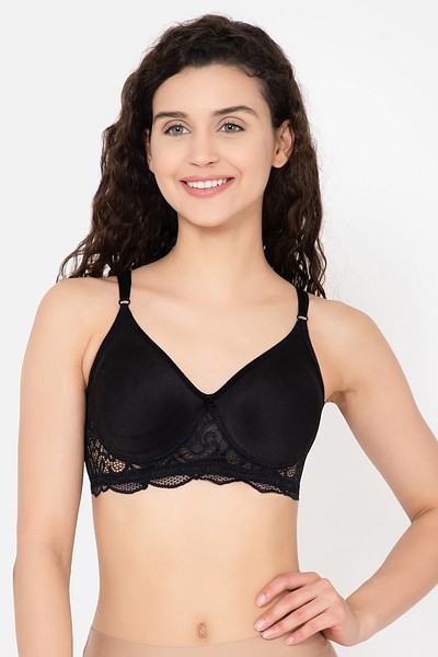 Buy Cotton & Lace Non-Padded Non-Wired Full Cup Bra in Black Online India,  Best Prices, COD - Clovia - BR1054R13