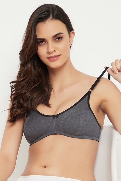 Buy Non-Padded Non-Wired Full Cup Bra in Dark Grey - Cotton Online