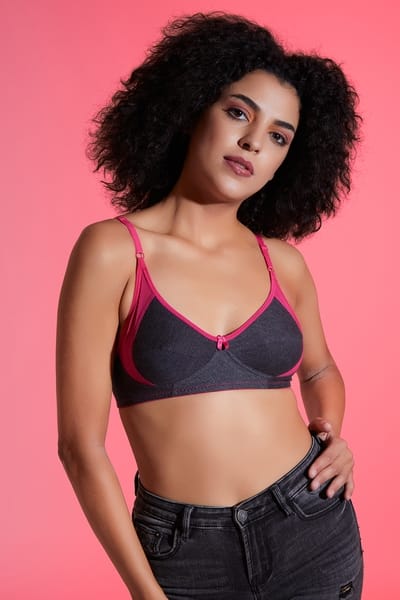 Clovia Non-Padded Non-Wired Full Cup Bra in Dark Grey Melange - Cotton