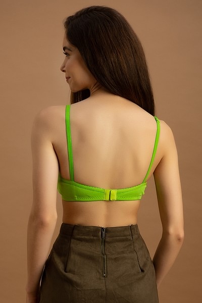 Buy Non-Padded Non-Wired Full Cup Bra In Green - Cotton Rich