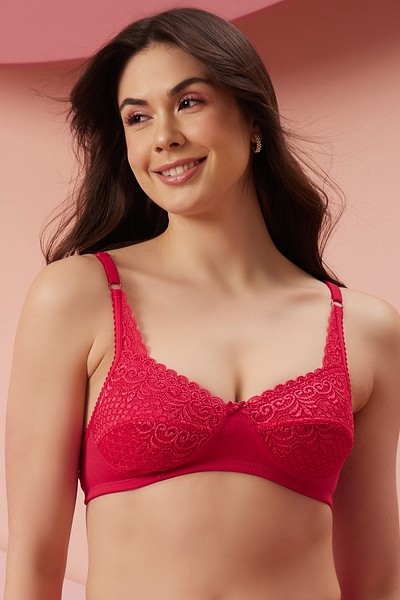 Buy Amante Padded Wired Medium Coverage Lace Bra - Neon Pink Ink